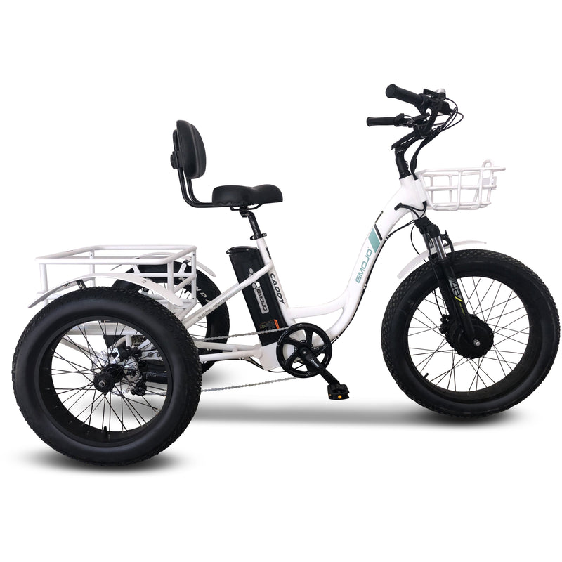 Emojo Electric Trikes White - In Stock Emojo Caddy Pro 48V 500W Electric Trike Fat Tire