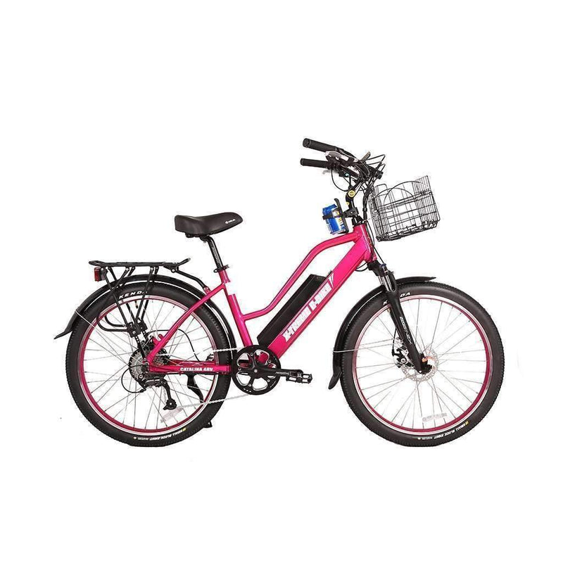 X-Treme Electric Bikes Pink X-Treme Catalina 48 Volt Lithium Powered Electric Step-Through Beach Cruiser Bicycle