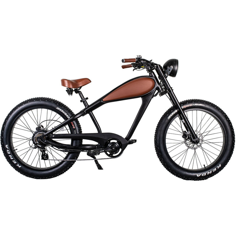 Revi Bikes Electric Bikes Black Leather / In Stock Revi Bikes Cheetah Cafe Racer 48V 17.5Ah Fat Tire Electric Bike