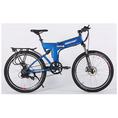 X-Treme Electric Bikes Metallic Blue X-Treme X-Cursion Elite Max 36V Folding Full Suspension Mountain EBike